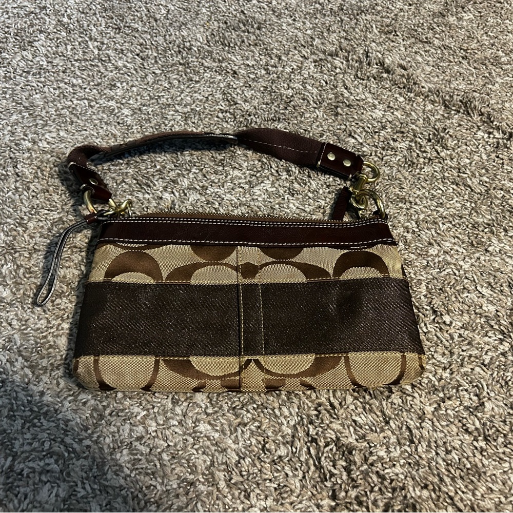 Brown Geometric Clutch with Leather Strap